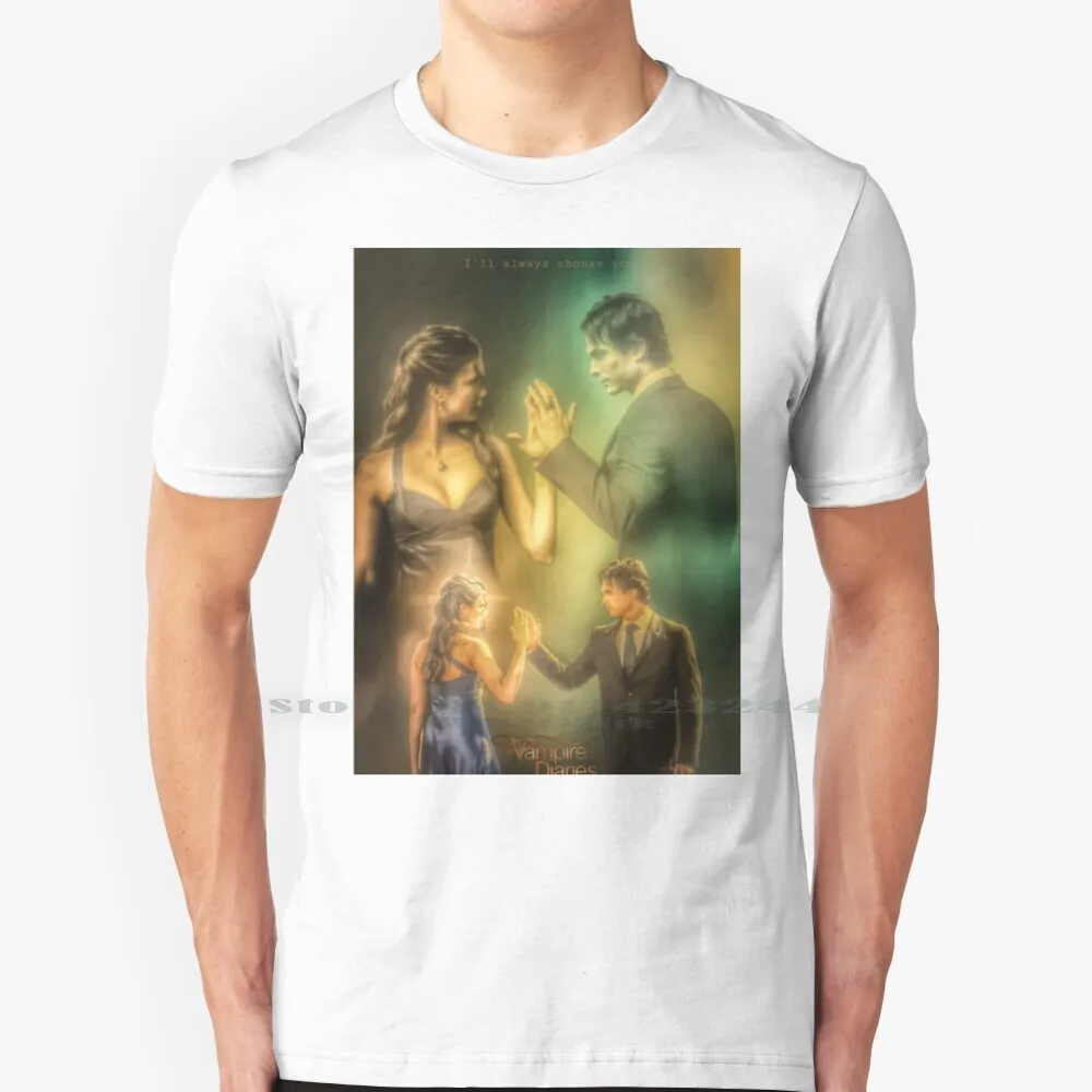 Tvd-Delena 100% хлопковая футболка Елена Деймон Сальваторе вампиры Fanartsag с коротким