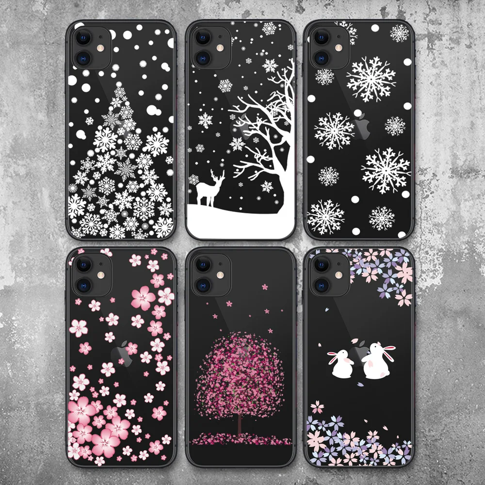 Мягкий силиконовый чехол для Apple iPhone X XS Max XR 11Pro чехол s i Phone 8 7 6S Plus 5S чехол с рисунком рождественской елки снежинки