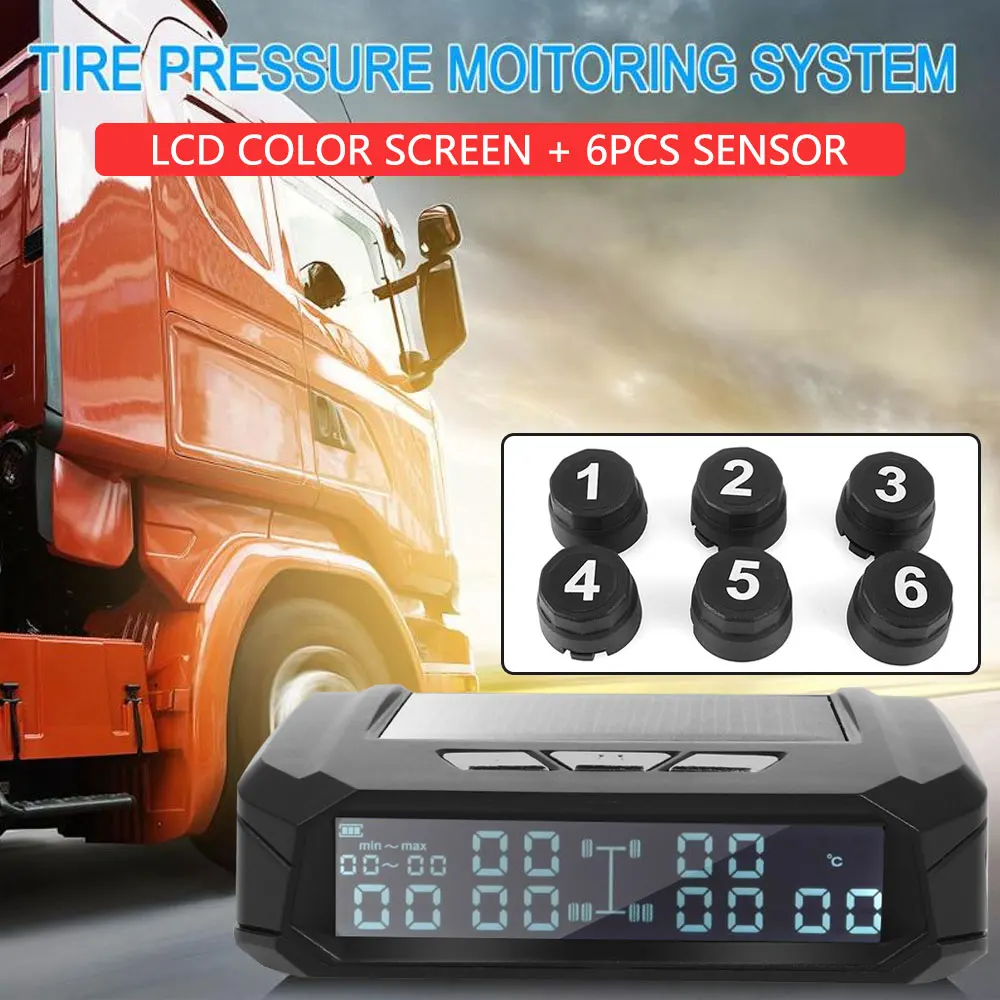 Vehemo Tire Pressure Monitoring System USB Truck TPMS LCD 2.0 3.6V 9.0bar 6PCS External Sensor High Temperature Alarm Windshield|Датчик