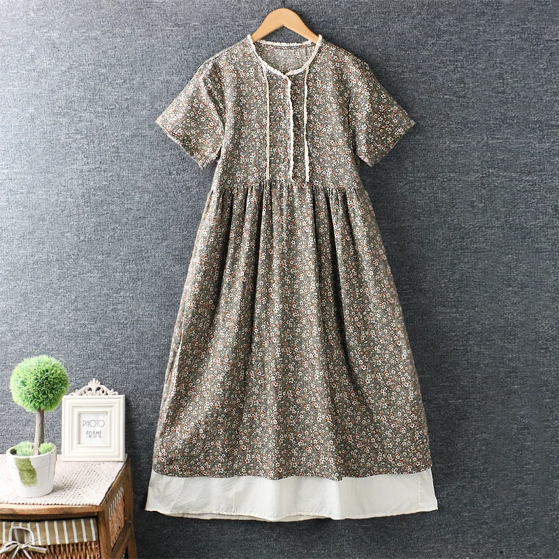 Винтажное платье из хлопка и льна с цветочным принтом большой размер | Женская