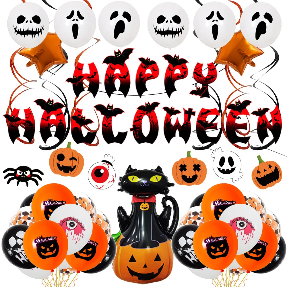 

Halloween Balloon Banner Set Halloween Party Hanging Decorations with Ribbon for Halloween Decor Supplies
