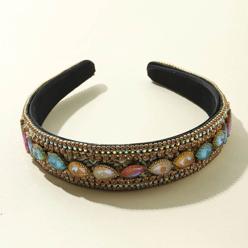 

Handmade Crystal Colorful Gemstone Headband Wedding Bride Crystal Hairband Luxury Rhinestone Ladies Elegant Hair Accessory