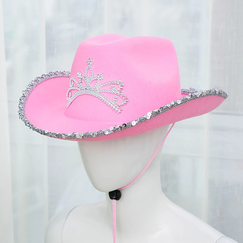 Западной Стиль блестки тиара В ковбойском стиле шляпа Для женщин розовый с