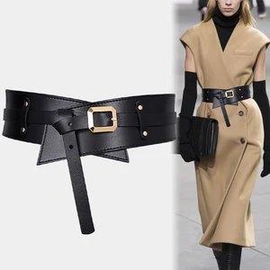 Imported New Knot Belts For Coat Khaki Super Wide Cummerbunds Dress Black Soft Pu Leather Waistbands Sexy Gol