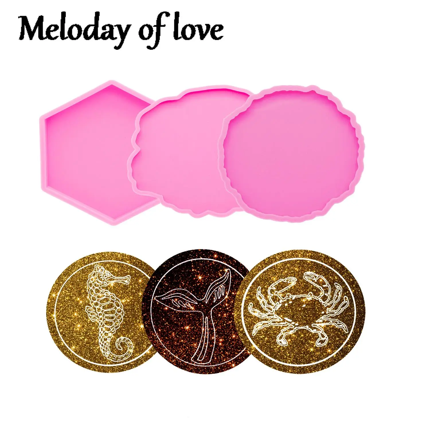 

Shiny Glossy 4inch Round/Hexagon/Square Coaster Silicone Mold Diy Making Geode Coasters Epoxy Resin Molds DY0253