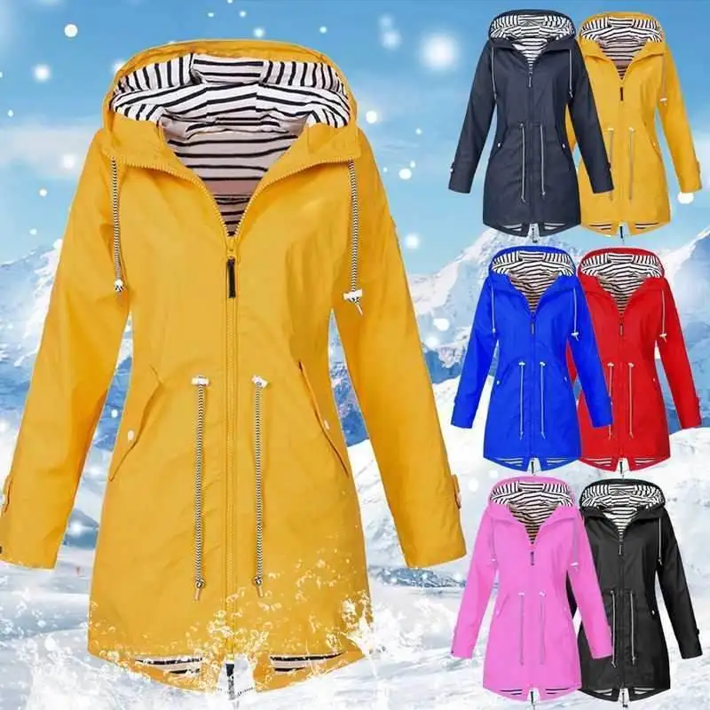 

Ladies Outdoor Wind Rain Forest Jacket Coat Plus Size Women Waterproof Raincoat