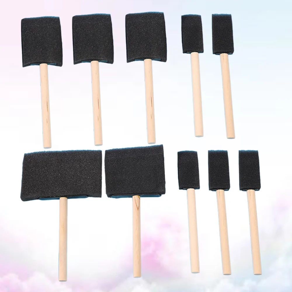 

10pcs Sponge Brush Wood Handle Paint Brush Lightweight Durable and Used for Acrylics Stains Varnishes Crafts Art