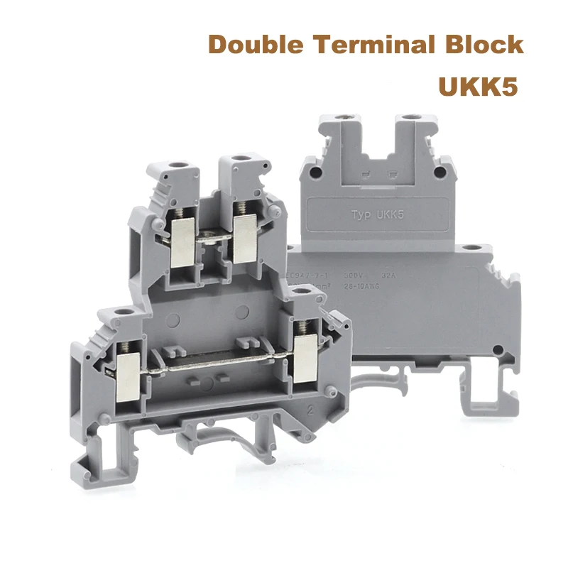

5Pcs UKK5 Din Rail Dual Row Screw Terminal Blocks Electrical Wire Double Deck Terminals Block Connector Bornier Morsettiera 32A