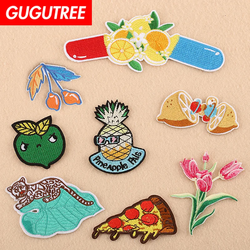 Набор вышивки GUGUTREE с патчами цветов еды, животных и мультяшек для одежды DK-66.