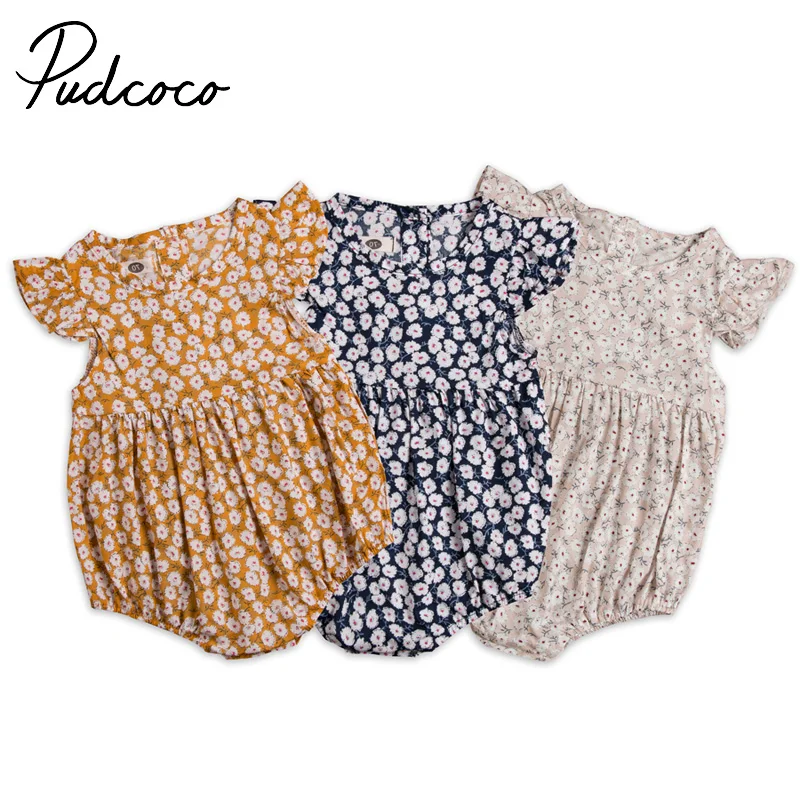 

Pudcoco/милые комбинезоны с цветочным рисунком для новорожденных девочек; Летние детские комбинезоны одежда с рукавами-крылышками для детей о...