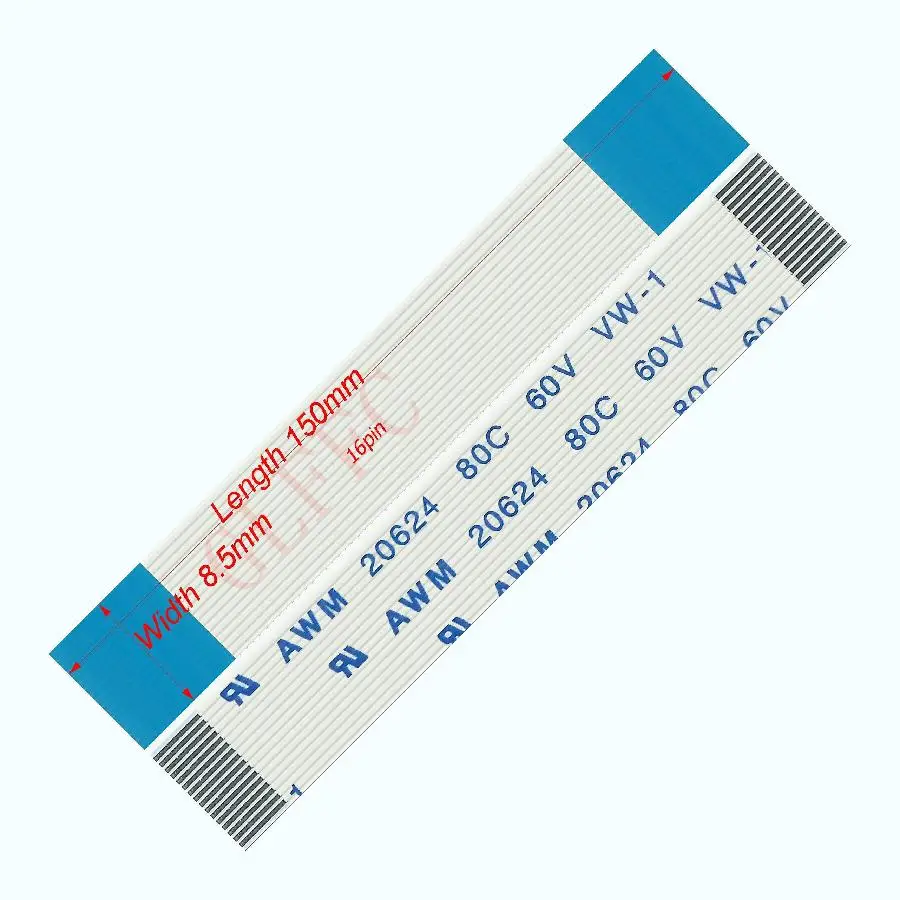 16pin 0.5pitch 150mm-930mm A-type Flexible Flat Cable FFC awm 20624 ROHS for TTL LCD DVD Computer |