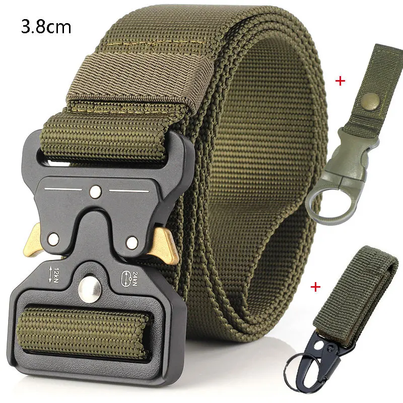 army green3.8 2hook Тактический ремень нейлоновый военный поясной ремень с металлической пряжкой сверхмощный тренировочный поясной ремень Охотничьи аксессуары 125 см 135 см регулируемый - Цвет: army green3.8 2hook