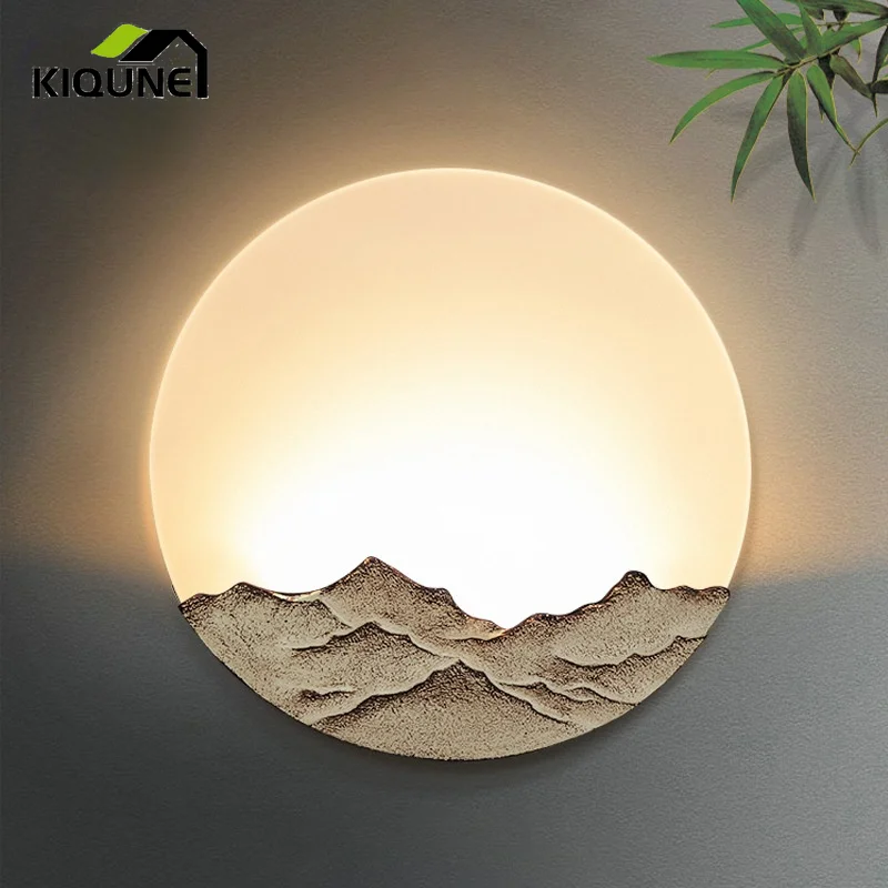 

Современная китайская настенная акриловая лампа из твердой смолы, круговой декоративный светильник для гостиной, спальни, коридора, фона д...