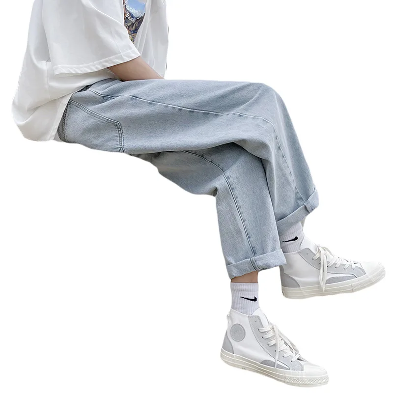 

Light-Colored Jeans Men's Summer Hong Kong Style Thin Loose Wide-Leg Straight Pants Trendy All-Match Casual Cropped Pants