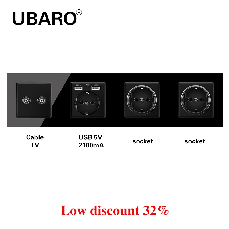 UBARO немецкий стандарт закаленное стекло панель настенная розетка телефон два