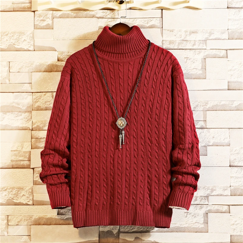 2020 мужской теплый свитер с высоким воротом модный однотонный вязаный Мужской