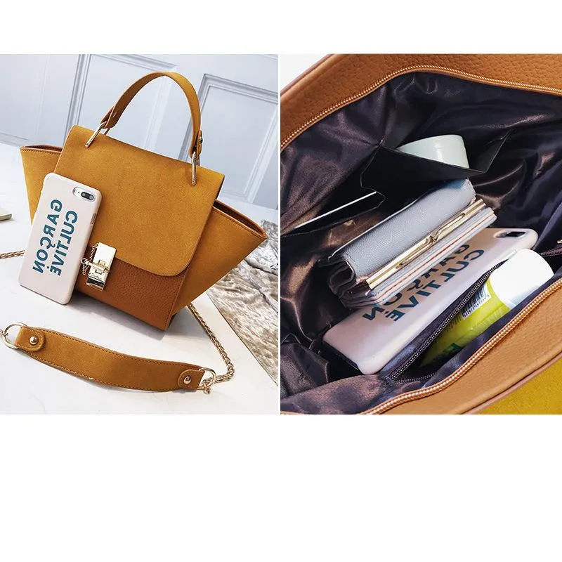 

Matte Leather Women Tote Handbag Female Top-handle Bags Retro Wings Luxury Designer Ladies Handbag Patchwork One Shoulder Bag