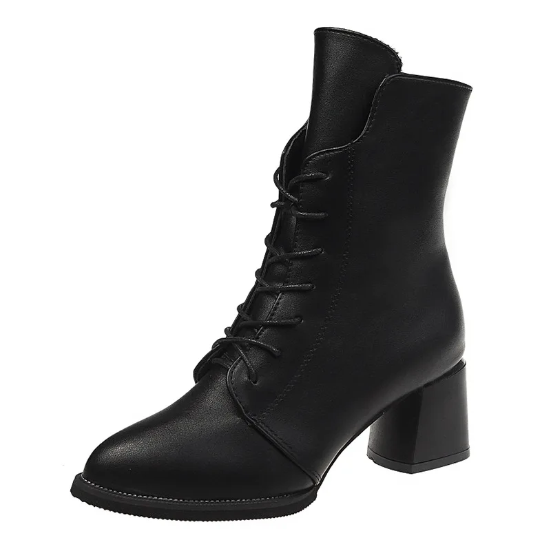 

Black Elegant Pointed Toe Square Heel Knee-high Fashion Comfortable Riband Riding Shoes