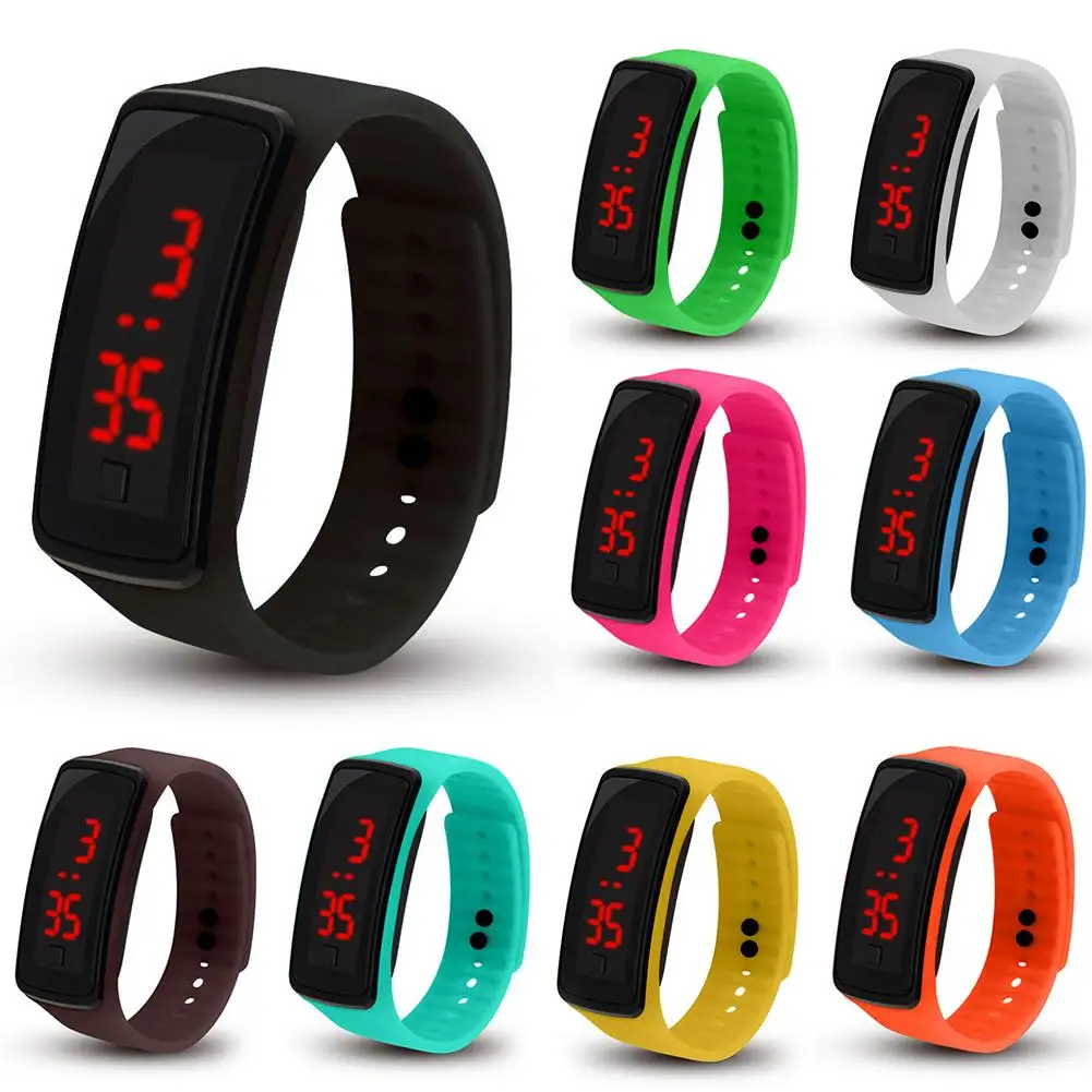 

Fashion Children Casual Sports Bracelet Watches White LED Electronic Digital Candy Color Silicone Wrist Watch for Children Kids