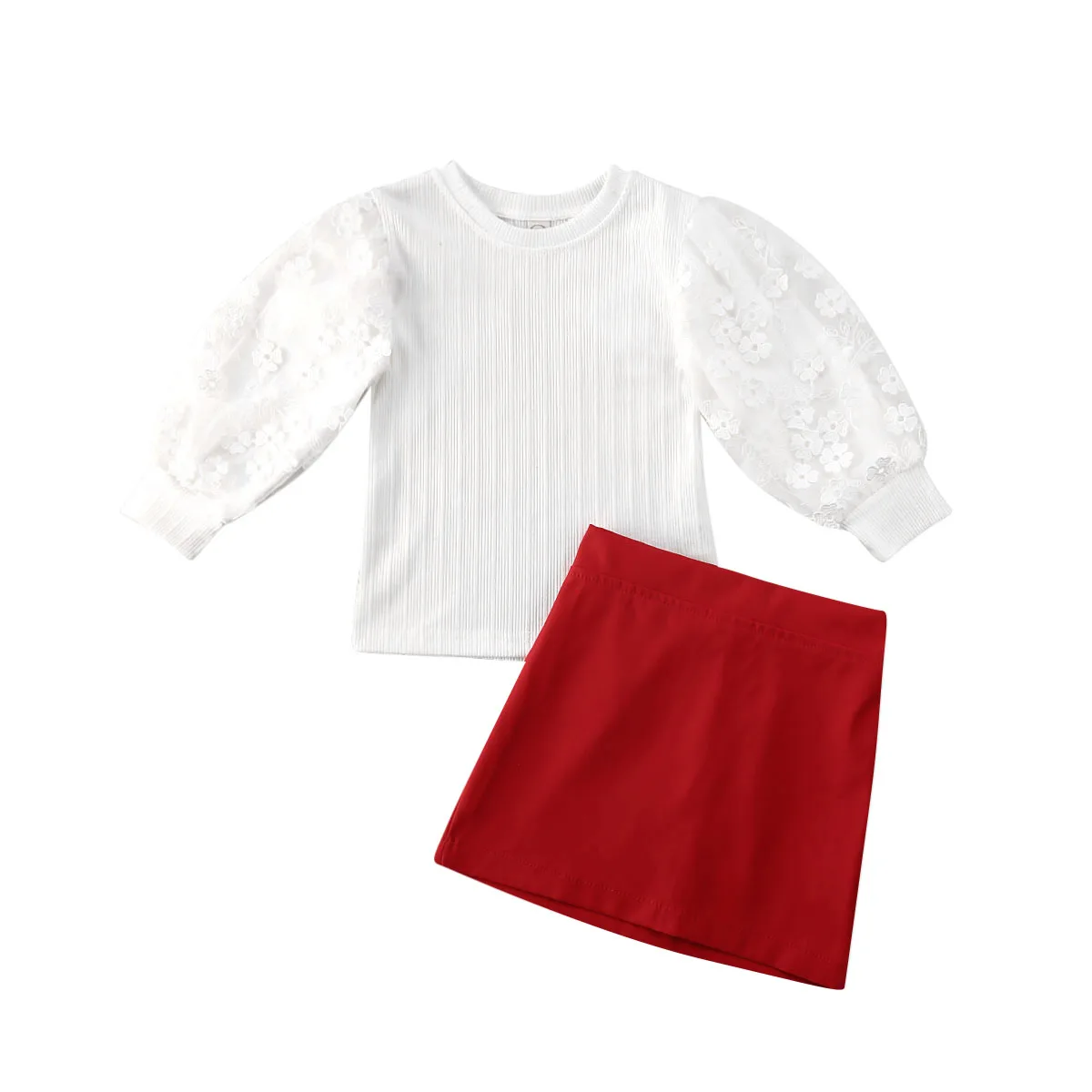 2020 г. Модные новогодние комплекты одежды для маленьких девочек кружевной топ с