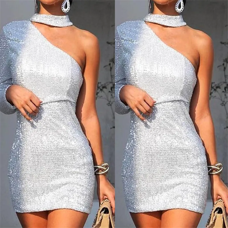 

Women Dress Sexy Summer Fashion Hanging Neck Party Dress One Shoulder Strapless Bodycon Dresses Sukienki Damskie