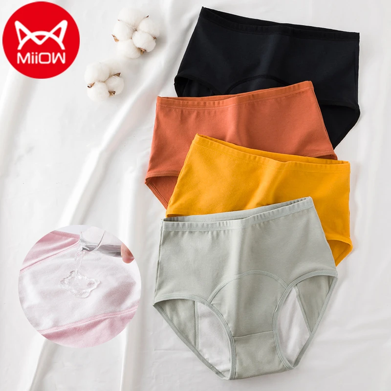 

Miiow 4Pcs Women Menstrual Period Leak-Proof Big Aunt Panties Hygienic Cotton Bottom Briefs Thin Section Breathable Mid-Waist