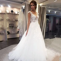 eightree scoop wedding dresses lace applique a line sweep train bridal gown dress cap sleeve illusion vestido de noiva backless