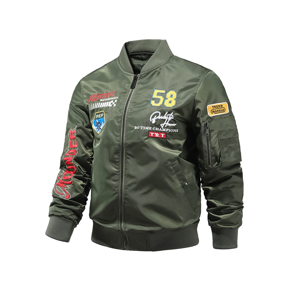 

QSuper 2021 New Pilot Jacket Autumn&Spring Men's Clothing O-Neck Letter Embroidery Number 58 Man Bomber Jackets Black&Army Green