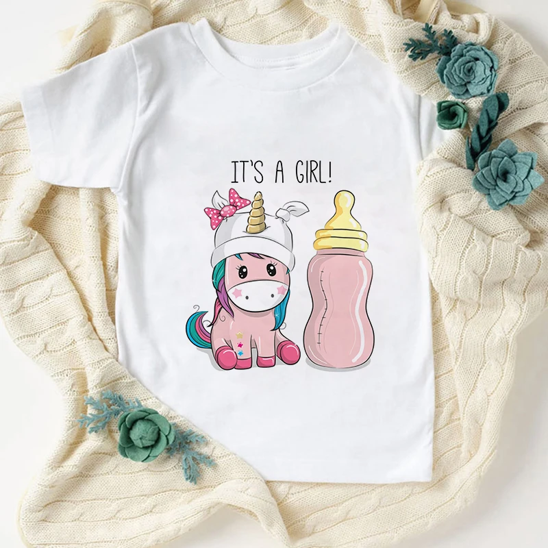 

Summer Fashion Unisex Blowing Bubbles Unicorn T-shirt Children Boys Short Sleeves White Tees Baby Kids Tops For Girls Clothes