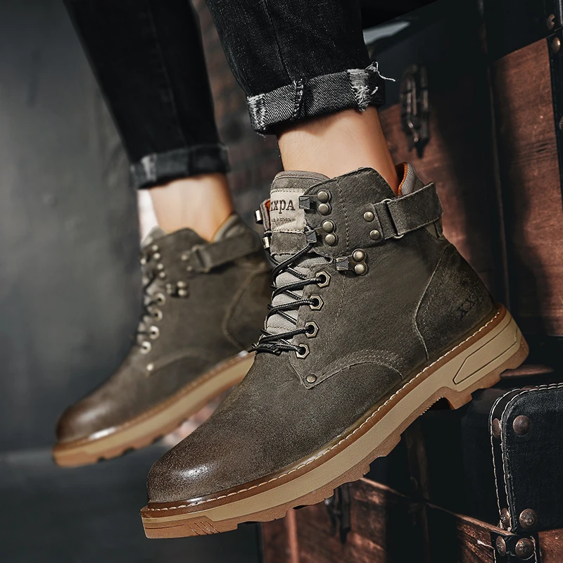 

Men's High Top Martin Boots Casual Work Boots High Quality British Men's Shoes