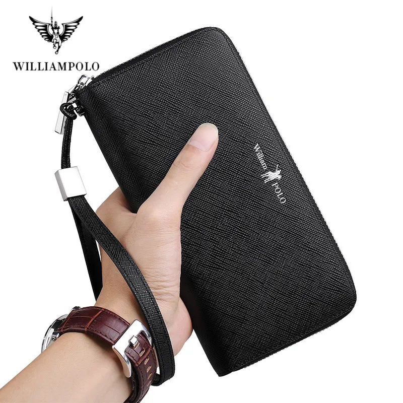 

WILLIAMPOLO Men's Wallet Genuine Leather Men Wallets Famous Brand Long Wallet RFID Card Slots Holder Pocket Purse Men's Gift box