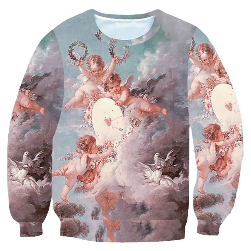 

Harajuku Style Men's Hoodies And Sweatshirts Kids Angel 3D Printing Long Sleeve Crewneck Pullover Homme Fashion Sweats Tops