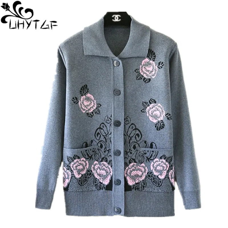 Вязаные весенне осенние свитера UHYTGF Женские базовые пальто модные кардиганы с