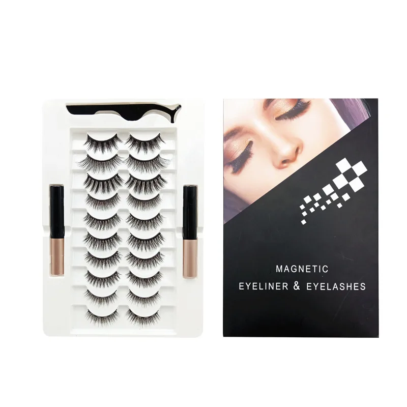 

10 Pairs Reusable Magnetic Eyelashes and Magnetic Eyeliner Kit, 3D Eyelashes Kit With Tweezers Natural Look & False lashes