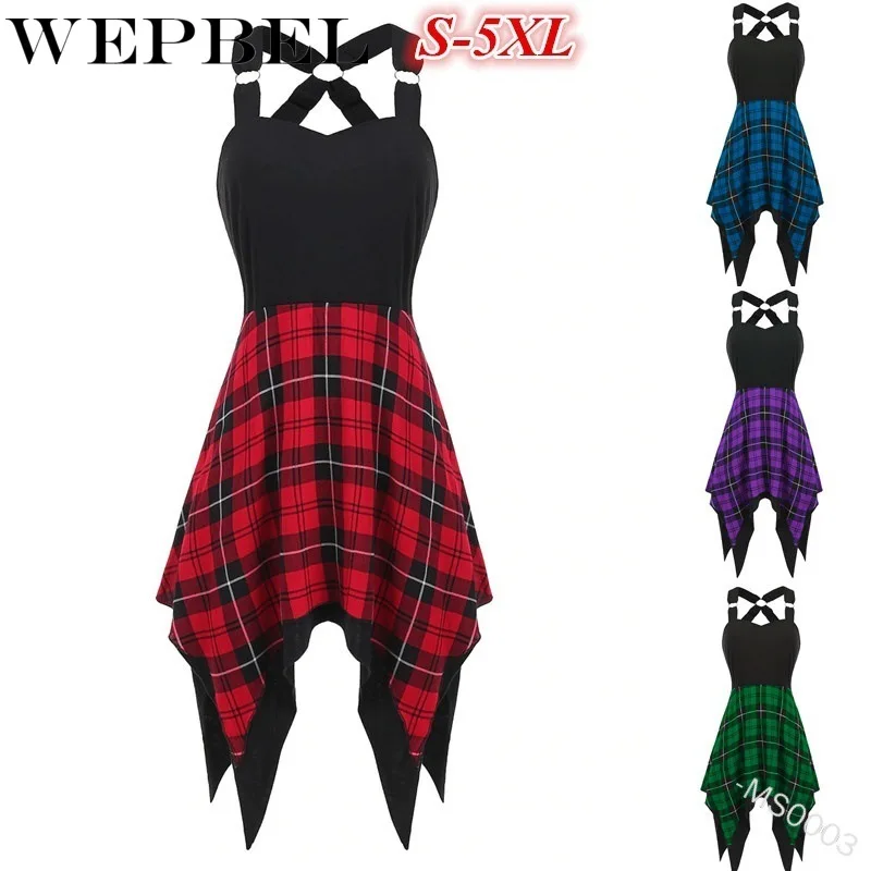 WEPBEL женское модное Повседневное платье без рукавов Летнее клетчатое с принтом