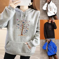womens fashion hoodie butterfly print long sleeve big pocket sports pullover casual sports top ladies pullover hoodies