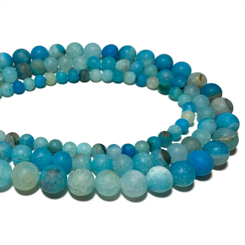 Wholesale Lake Blue Dull Polish Dragon Vein Agates Natural Round Matte Stone Beads For Jewelry Making DIY Bracelet 6/8/10MM