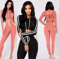 2pcs jumpsuits playsuits streetwear sets tracksuit women outfits hooded crop top skinny pant suits pink matching sets fall 2021
