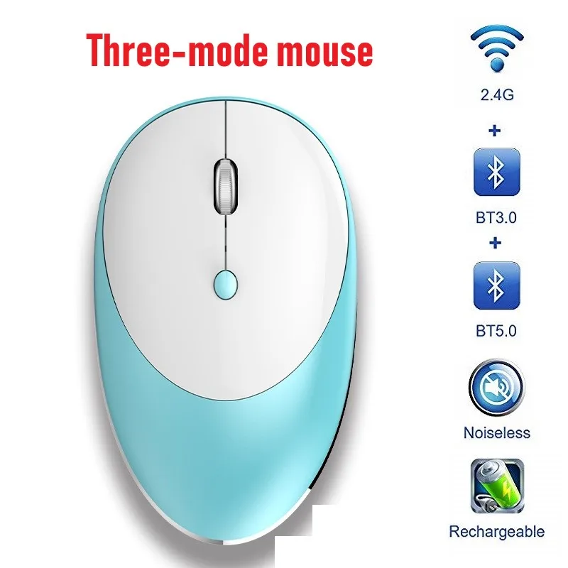 

New Three-mode Wireless Mouse Bluetooth 5.0+ 3.0+2.4G Mouse Mute Rechargeable Mouse Ultra-Thin Pink Aluminum Wireless Mouse