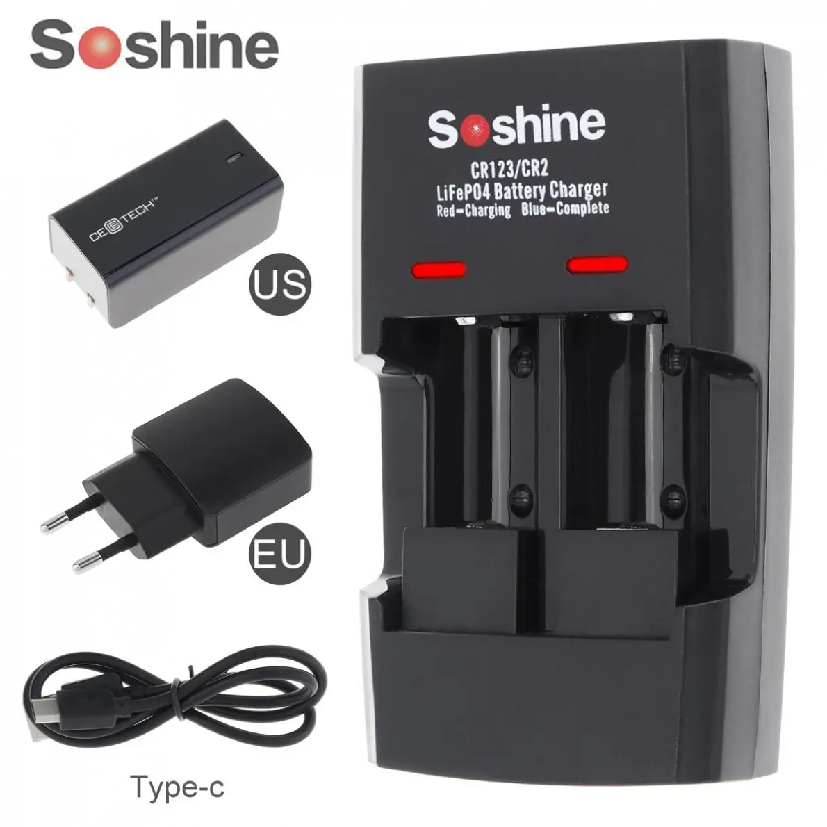 Soshine Li-FePO4 RCR 123 / CR2 умное быстрое зарядное устройство для аккумулятора 16340 15266 14250 |
