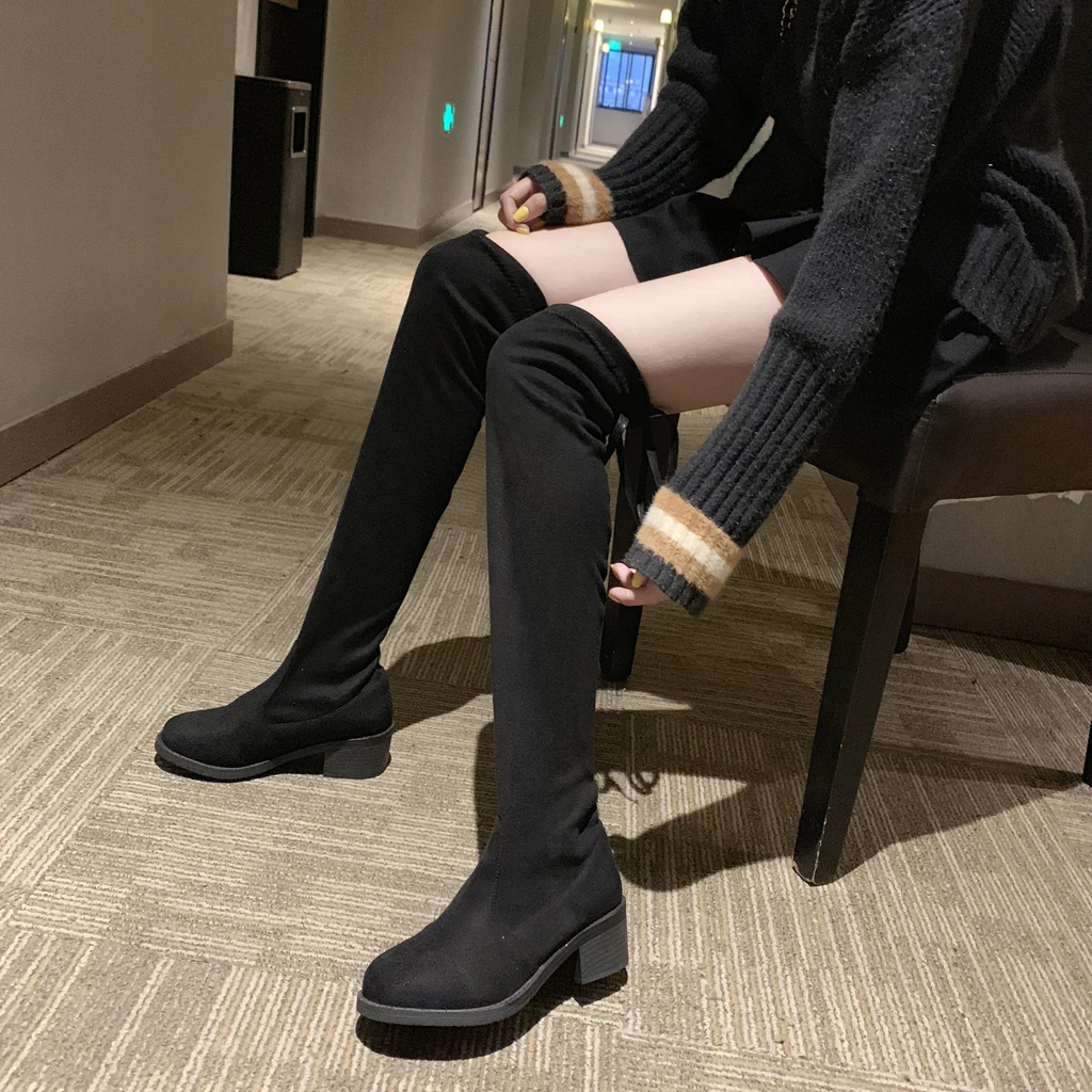 Женские сапоги зимние высокие до колена с ремешками ковбойские Модные женские