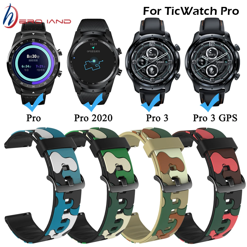 

Камуфляжный ремешок для Ticwatch Pro 3 GPS, силиконовый сменный ремешок для Ticwatch Pro 2020 /E2/S2, универсальный браслет