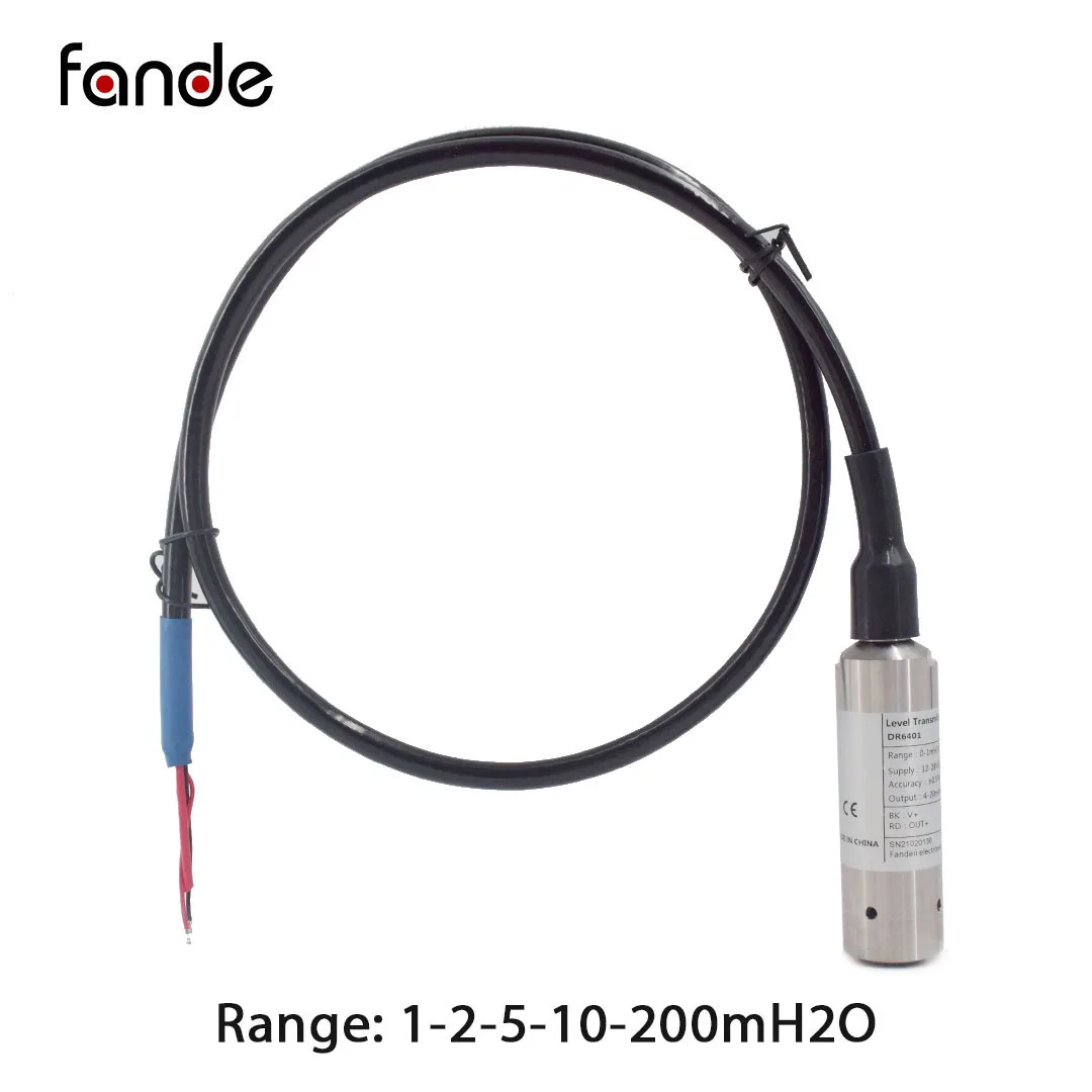 FANDESENSOR Water Level Probe 4-20mA 1-500m H2O Stainless Steel 316L Diaphragm IP68 For Water Gas Oil Liquid
