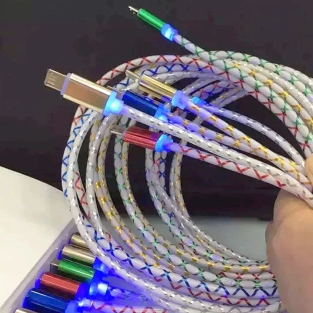 10 шт./лот ЦВЕТНОЙ кабель с поддержкой Micro USB LED Свет зарядный для синхронизации