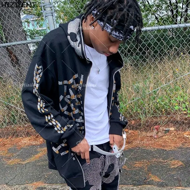 Джоггеры в стиле хип-хоп мужские толстовки пальто панк аниме Стразы скелет