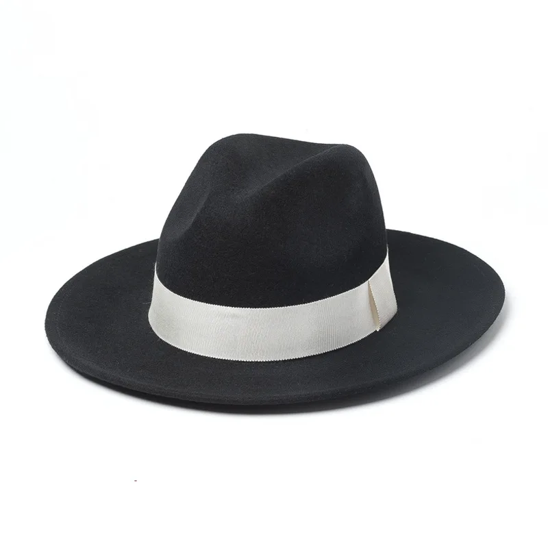 Autumn Winter Fashion Exquisite Wool Simple Color Wide Ribbon Matching Design Wide Fedoras Hats for Women Men Casual Solid Adult