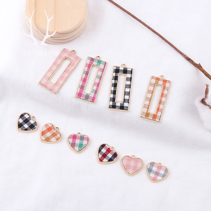 10 шт 2020 новый дизайн модные ткани клетчатые прямоугольные круглые серьги в форме