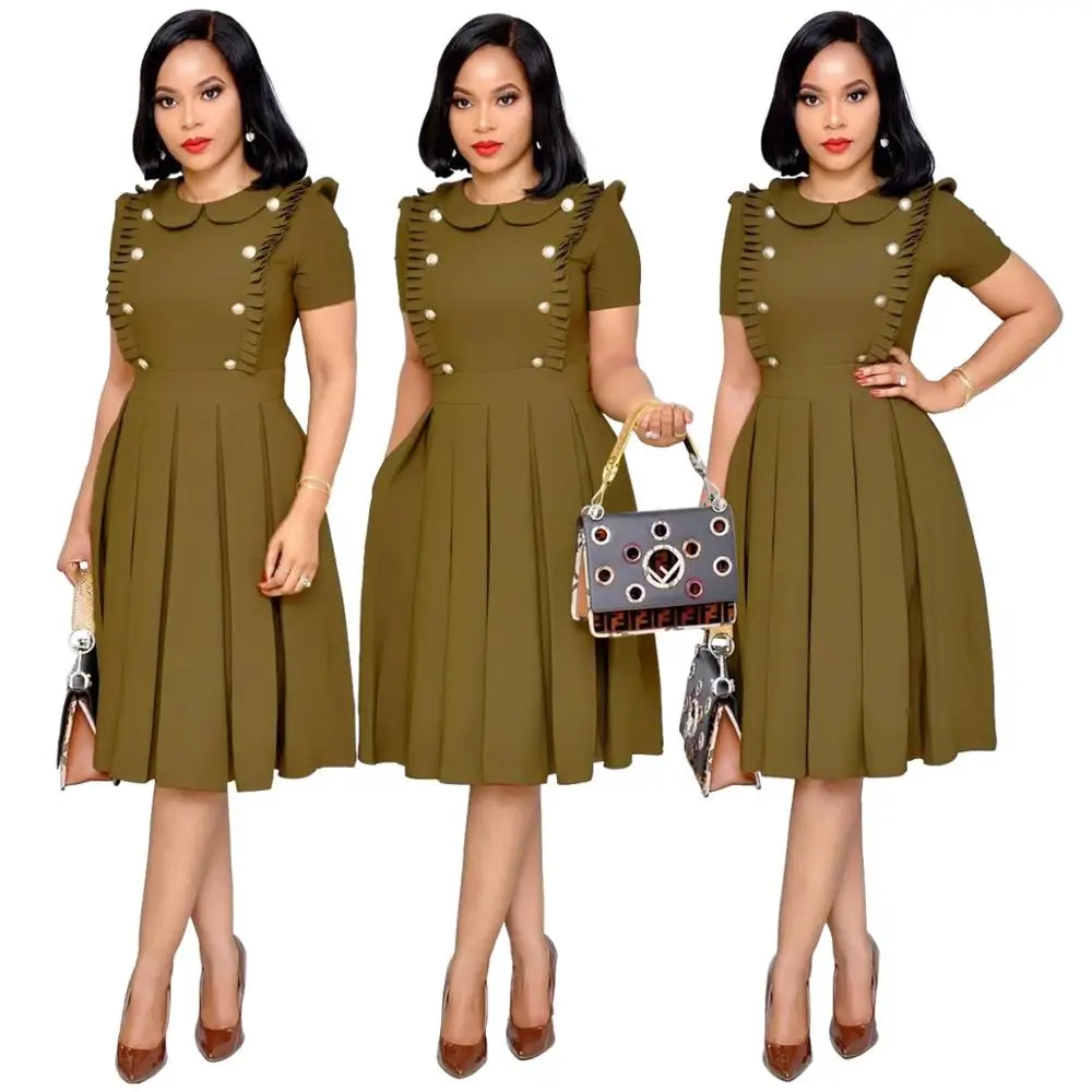 Элегантное платье Дашики плиссированное короткий рукав офисное для девушек