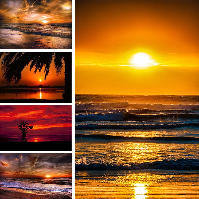 

5D DIY Diamond Painting Sunset Landscape Sea View Full Square/Round Diamond Embroidery Painting Cross Stitch Kit Home Decoration