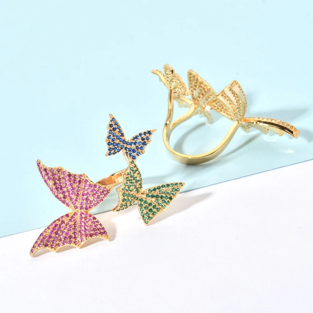 Европейский и американский модный кольцо с бабочкой в ярких цветах, подходящее для женщин / девушек на свадебные вечеринки в качестве подарка, модель JZ-055.